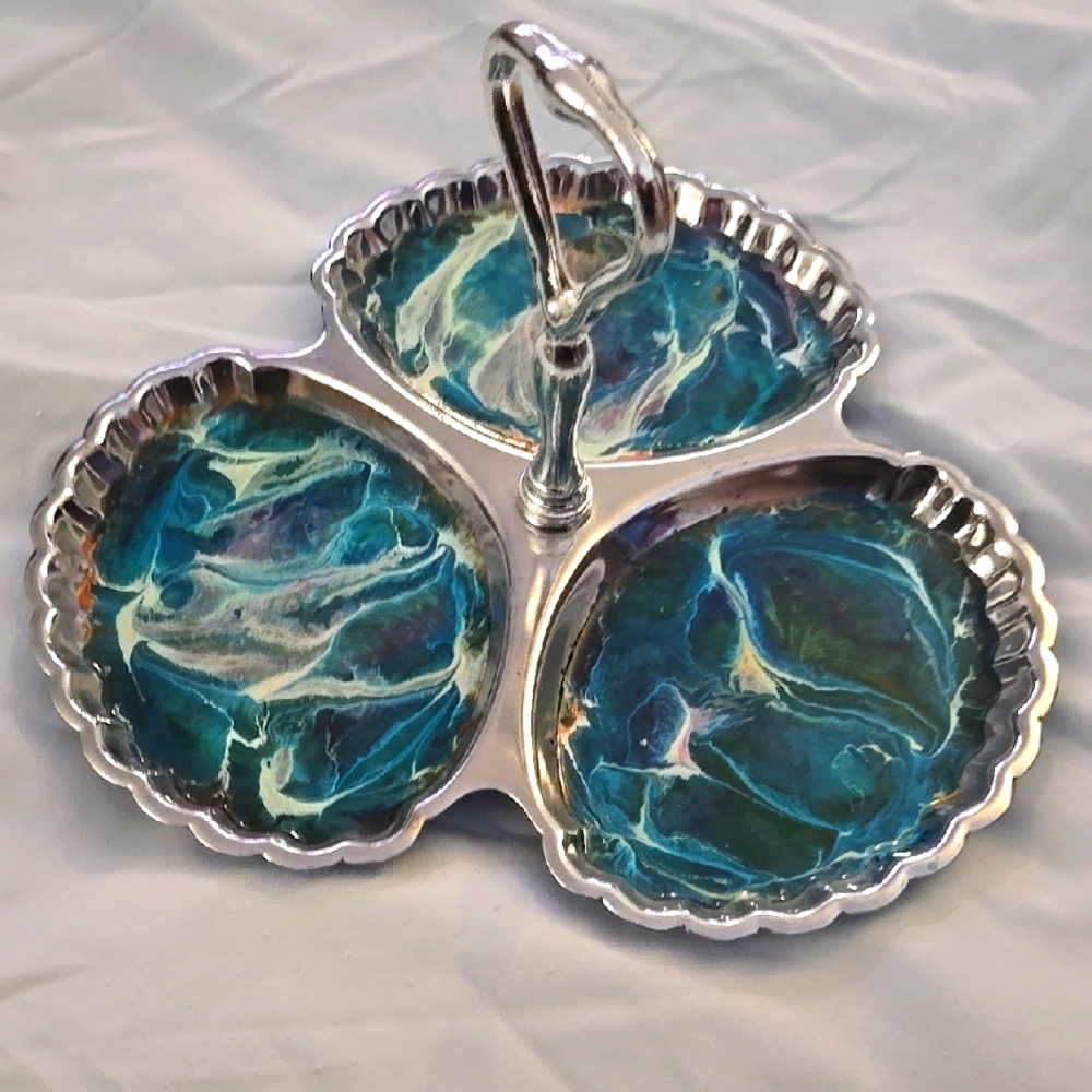 Elegant Silver and Blue Decorative Tray